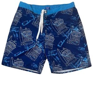 Bud Light Men’s Blue Swimming Trunks with Built in Mesh Briefs Size XL